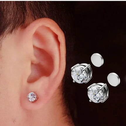 1Pairs Crystal Strong Magnetic Ear Stud Clip Earrings for Men and Women Punk Round Zircon Magnet Earrings Non Piercing Jewelry