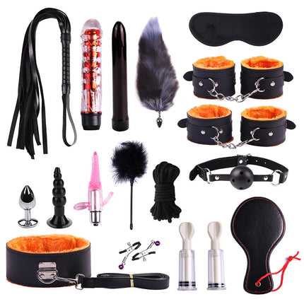 23PCS BDSM Bondage Set Handcuffs Ball Gag Whip Anal Plug Vibrator Egg Sex Toy for Women Men Couples Fetish Slave Role Play Kit