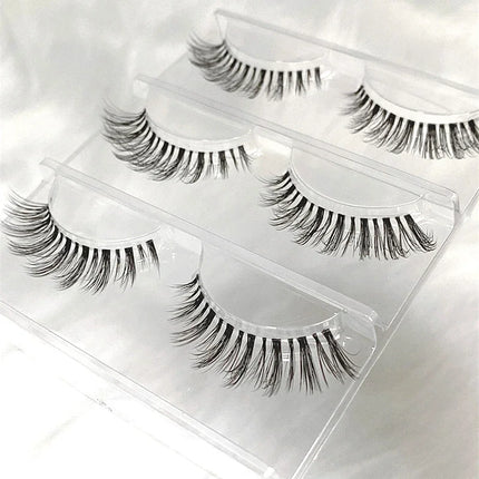 3pairs short Mink Lashes 3D Mink Eyelashes Invisible Band Natural Black Mink False Eyelash Full Strip cilios posticos Reusable