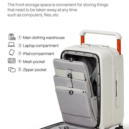 Mixi Front Laptop Pocket Suitcase Wide Handle Travel Suitcase Men 20''Carry-On Luggage Women PC Aluminum Frame Trolley Case 24''
