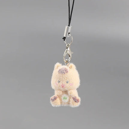 Flocking Animal Dog Cat Pendant Cute Keychain Keyring Bag Earphone Car Keychain Decor Keychains Accessories Phone Chain Lanyard
