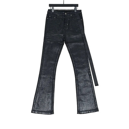 Owen Seak Men‘s Oil wax Jeans Classic Denim Gothic Coated Casual Flared Trousers High Street Solid Designer luxury Pants