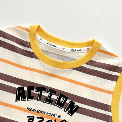 2026 Summer Sport Style Boys Clothing Set Letter Pattern Tank Top+Cargo Shorts 2Pcs Clothes Stripe Children Suit