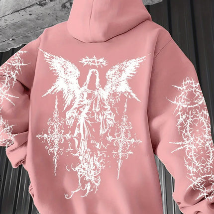 Hot selling autumn and winter men's Gothic angel print soft and comfortable hooded sports outdoor streetwear