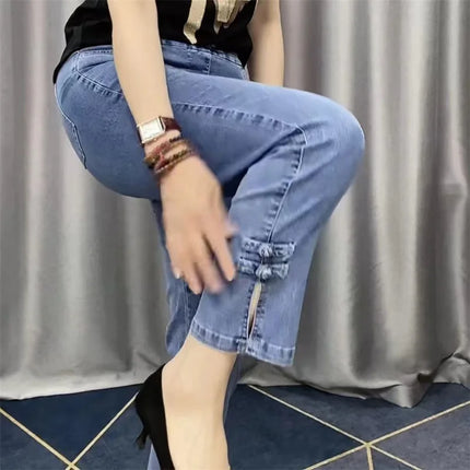 2025New Spring Autumn High Elasticity Women Jean Korean Loose Straight Ankle-Length Cowboy Pants Female Extends Denim Pants Lady