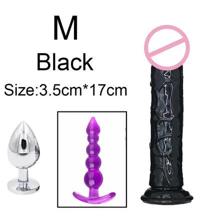 3pcs Anal Black Dildos Male Butt Plug Prostate Massager Stimulator for Women Vagina Big Penis with Suction Cup Adult Sex Toys