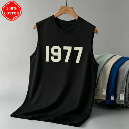 100% Pure Cotton Summer Men's Fashionable Casual Loose I DON'T CARE Letter Pattern Printed Fitness Sports Sleeveless Vest