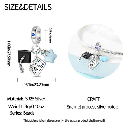 100% 925 Sterling Silver Graduation Season Series Owl Bachelor's Hat Charms Beads Fit 3mm 925 Original Bracelets DIY Jewelry