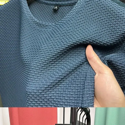 Summer Men's Round Neck Short Sleeved T-shirt M-5XL Oversize Wrinkle Resistant Breathable Top Texture Fabric Versatile Tees