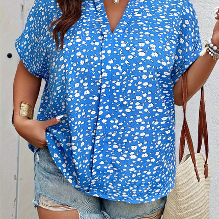Plus Size Summer Floral Print Shirt for Women Casual Office Lady Fashionable European and American Style Loose Tops