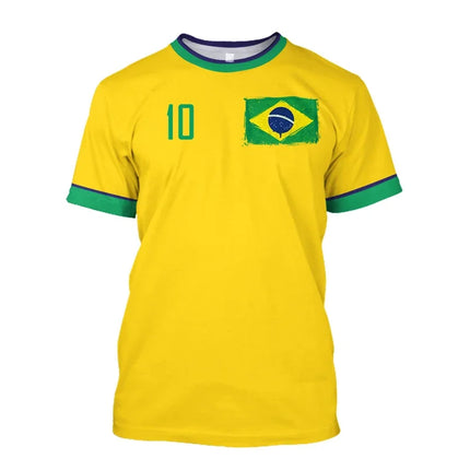 Simple Brazil Football T-shirts Summer Fashion Short Sleeve 3D Brazilian Flag Printed T Shirts Casual Sports Tops Men's Clothes