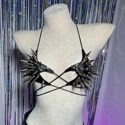 Gothic Emo Punk Women's Spiked Grunge PU Leather Tank Top Y2K Alternative 90s Vkei Studded Cyber Goth T-shirt 2000s ALT Clothing