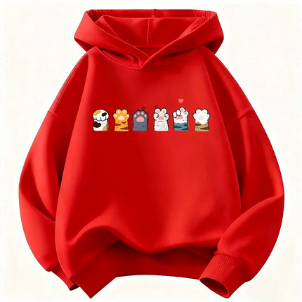 Paw Cat Children's Hoodie Sweatshirt Cute Harajuku Hoody for Boys Girls Autumn Winter Casual Hoodies