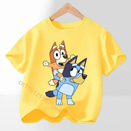 Bluey Bingo T-shirt Children's Summer Multi-color Clothing Girl Trendy Base Top Cute Cartoon Figure Print Tees Kids Birthday Gifts