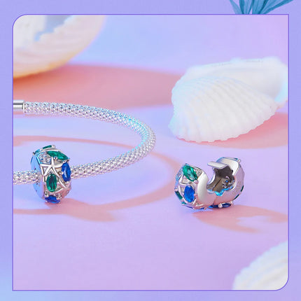 BAMOER 925 Sterling Silver Dreamy Ocean Series Dazzling Crab Beads Seahorse Pendant Charms for Women Bracelet and Necklace DIY