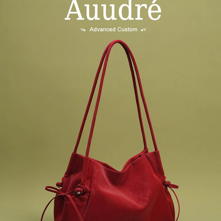 Audre Red Large Capacity Commuter Tote Bag Women's Underarm Fashionable 2026 New Style Soft Handbag Magnetic Buckle Closure