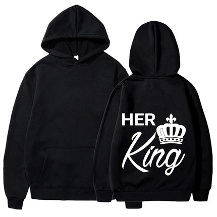 New Valentine's Day His Queen And Her King Printed Hoodies Men/Women Couple's Sweatshirts Casual Hoodie Personality Pullover
