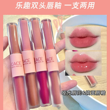 Double Head Lip Gloss Matte Velvet Sexy Red Tint Liquid Lipstick Waterproof Lipgloss Lasting Lip Glaze Korean Makeup Cosmetics
