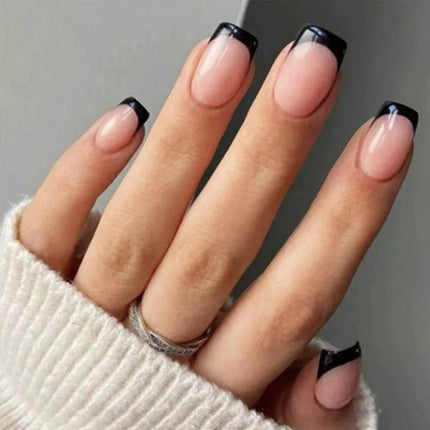 24Pcs Simple Square Head Fake Nail with nude design White Gradient French Press on False Nails Short Full Cover Nail Tips