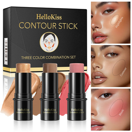4pcs Concealer Stick Set with Brush Create a Lightweight Finishing Makeup Highlighter & Bronzer & Blush Sticks Brighten The Face