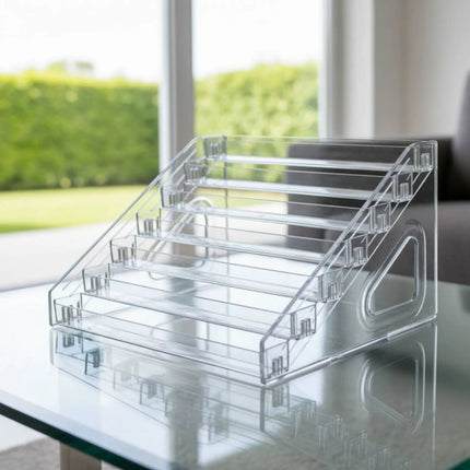 Clear Staircase Display Shelf Easy to View Tiered Figurine Display Rack Slanted Acrylic Organizer Sturdy Retail Fixture for Desk