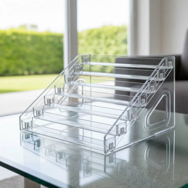 Clear Staircase Display Shelf Easy to View Tiered Figurine Display Rack Slanted Acrylic Organizer Sturdy Retail Fixture for Desk