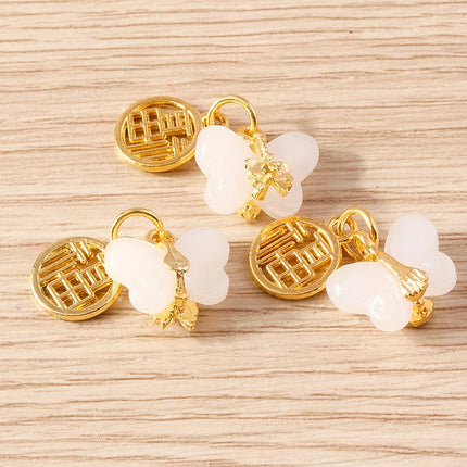 Tusember 10pcs Traditional Chinese Good Fortune Lucky Jade Charms Pendants for Jewelry Making Earrings Necklace Bracelet DIY