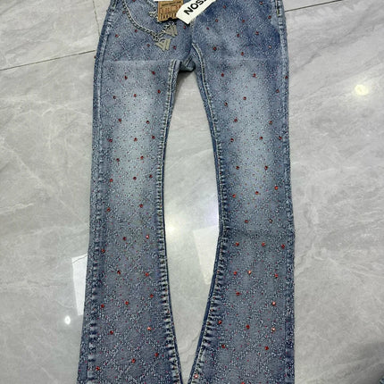 2026 Rhinestone Men's High Street Quality Slim Fit Skinny Long Denim Flared Jeans Pants