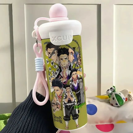 Demon Slayer Stainless Steel Insulated Cup Cute Fashion Cartoon Floating Ball Straw Thermos Portable Coffee Cup Gift for Friends