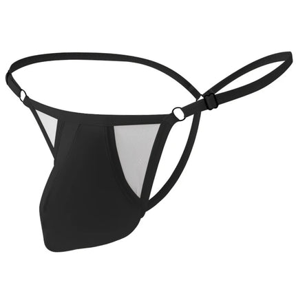 Panties Cock Hole Pouch Thong Men G String Sexy Mini Underwear Man T-Back Mesh Lingerie Bullet Separated Adjustable