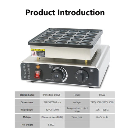 HPH2O Commercial 25 Holes Dutch Poffertjes Grill Mini Pancake maker Machine Snack Waffle Maker mini hotcakes Kitchen Appliance