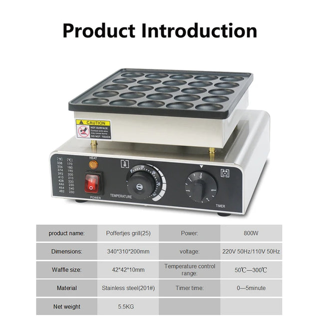 HPH2O Commercial 25-Hole Dutch Poffertjes Grill Mini Pancake Maker Machine Snack Waffle Maker Mini Hotcakes Kitchen Appliance