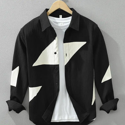 Men's New Spring Autumn Contrast Patchwork Trend Blouse Long Sleeve Polo Neck Loose Fashion Shirt Tops Casual Korean Men Clothes