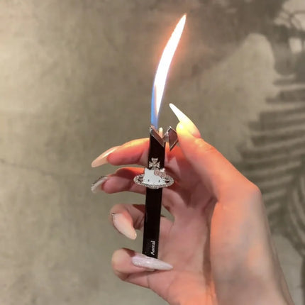 New Butane Gas Lighter Portable Metal Inflatable Lighter Katie Cat Pattern Gas Lighter Cigarette Accessories Small Gifts