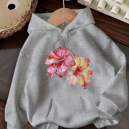 Colorful Floral Pattern Printed Women's Autumn and Winter Round Neck Hoodie Casual Long Sleeved Top Sweatshirt Women's Clothing
