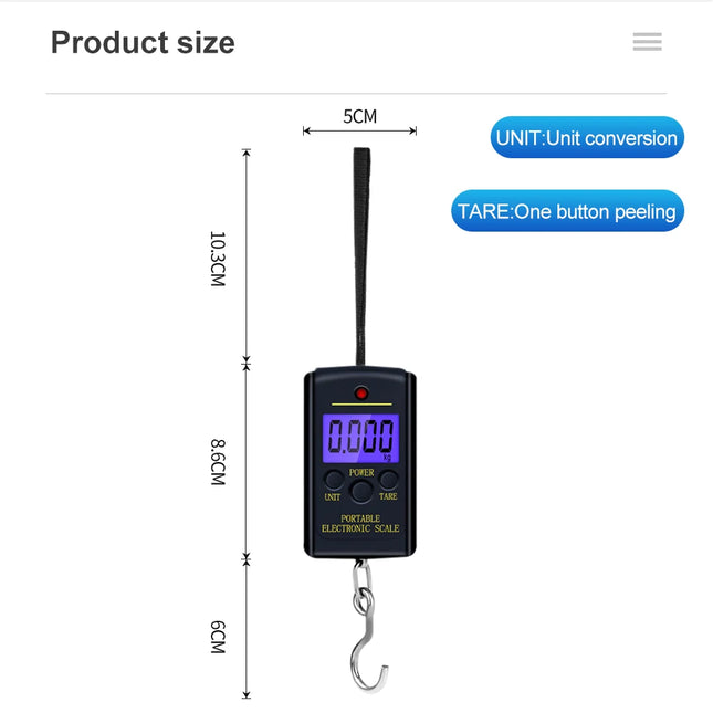 40kg x 10g Portable Mini Electronic Digital Scale Hanging Fishing Luggage Pocket Weight Balance Steelyard
