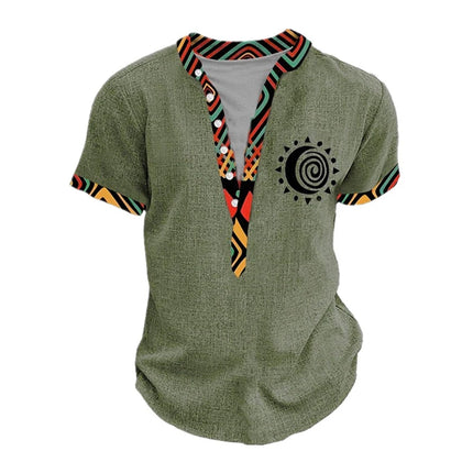 Summer 3D Printed Henry Short Sleeve Shirt Men's Fashion Street Clothing Button Short Sleeve Men's Top