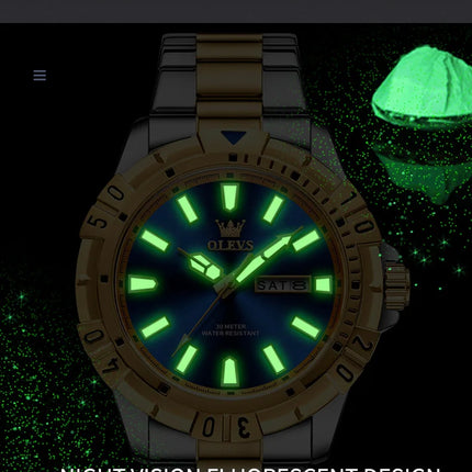 OLEVS Men's Watches Luxury Diving Series Stainless Steel Waterproof Luminous Dual Calendar Fashion Quartz Wristwatch for Men