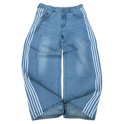 Y2K Striped Baggy Jeans Unisex Wide Leg Denim Pants Hip Hop Streetwear Casual High Quality Embroidered Jeans For Men Women