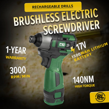 140NM Brushless Electric Screwdriver 17V Cordless Drill Screw 1500mAh Battery Rechargeable Hexagon Power Tools by PROSTORMER