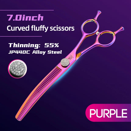 Fenice Grooming Scissors Diamond Screw 7.25 Inch Professional Curved Chunker Scissors Thinner Shears for Pet Groomers Tesoura