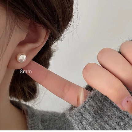 French Simple Pearl Silver Needle Earrings for Women Exquisite Imitation Pearl Elegant Stud Earrings Wedding Party Jewelry