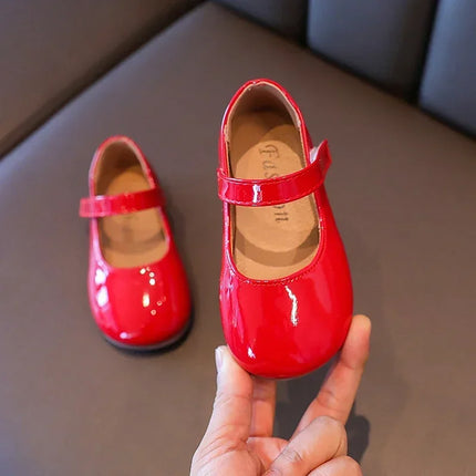 ‌Plain Patent Leather Ballet Flats for Baby Girls  Concise Round-Toe Mary Jane Shoes  Red/White Kids Soft Sole