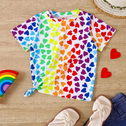 2026 Children's Clothing Girl T-Shirt Short Sleeve Child T-Shirt Vibrant Heart Graphic Casual Kids Summer Clothes Girl Top Tees