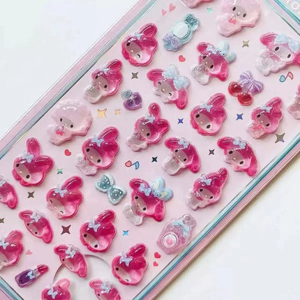 Sanrio Anime Hello Kitty Hangyodon 3D Hollow Relief Transparent Jelly Sticker Crystal Decorative Stickers DIY Accessories@
