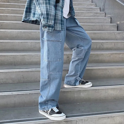 Cargo jeans Men Loose Straight Baggy Men's Jeans Mopping pants hip hop Streetwear Skateboard Neutral denim Wide Leg Denim pants