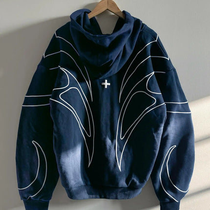 New American street style personalized cross foam printed men's and women's fashionable loose hooded sweatshirt