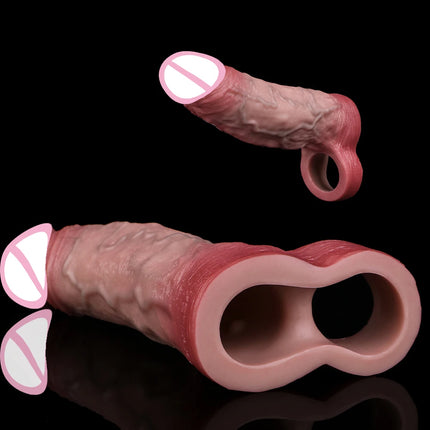 ORALSX Soft Liquid Silicone Penis Sleeve Dlosed Large Size Simulation Penis Enlargement Sleeve G spot Stimulation Couple Sex Toy