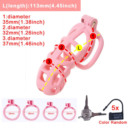 Black or Pink Male Penis Cage Chastity Cage Lock Device w/4 Rings Virginity Device 5 Sizes