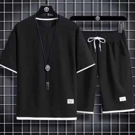 2026 new Summer Men's Waffle Sets Casual T-Shirt And Shorts Set Male Sports Suit Solid Color Tracksuit Loose Suits